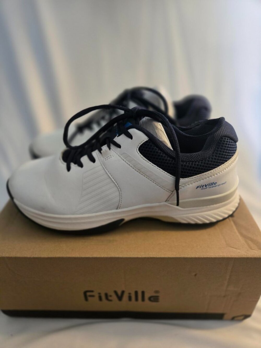 FitVille Extra Wide Mens Spiked Waterproof Golf Shoes Size 11W White
